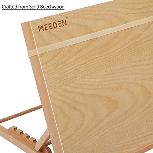 Art Drawing Board- Portable & Adjustable Beech Wood Sketching Board with T Ruler - Wooden Desktop/Tabletop Easel for Drawing on Location, in Class, at Work, or Plein Air, Large Doard 18½" X 14¼" (A3)