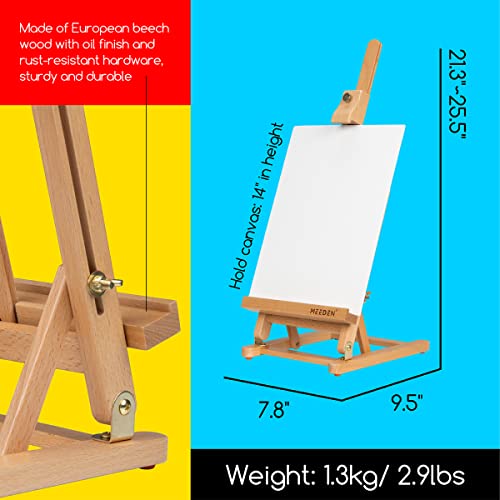 MEEDEN Acrylic Painting Kit with Wood Tabletop Easel, 48x22ml Acrylic Paints, 10 Brushes, Stretched Canvas, Art Supplies, Acrylic Painting Set for Adults, Beginner, Artists