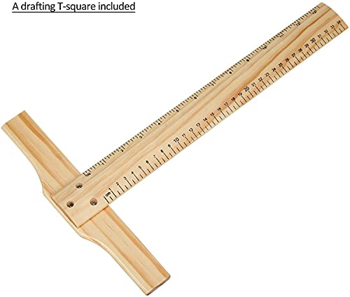 Art Drawing Board- Portable & Adjustable Beech Wood Sketching Board with T Ruler - Wooden Desktop/Tabletop Easel for Drawing on Location, in Class, at Work, or Plein Air, Large Doard 18½" X 14¼" (A3)