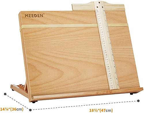 Art Drawing Board- Portable & Adjustable Beech Wood Sketching Board with T Ruler - Wooden Desktop/Tabletop Easel for Drawing on Location, in Class, at Work, or Plein Air, Large Doard 18½" X 14¼" (A3)