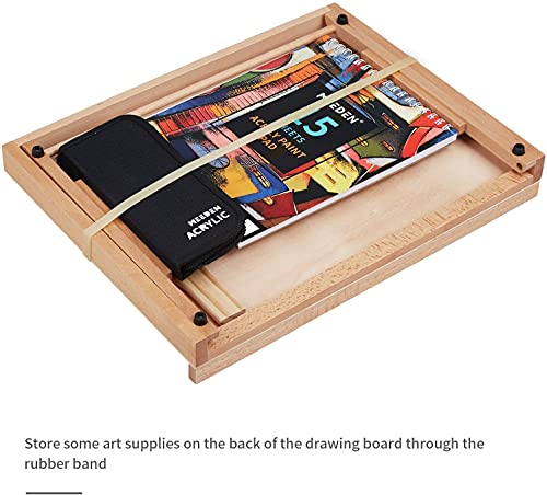 Art Drawing Board- Portable & Adjustable Beech Wood Sketching Board with T Ruler - Wooden Desktop/Tabletop Easel for Drawing on Location, in Class, at Work, or Plein Air, Large Doard 18½" X 14¼" (A3)