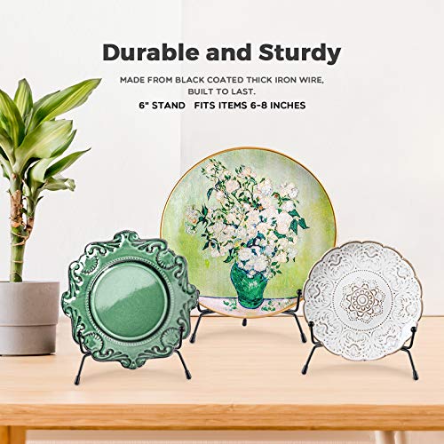 Mocoosy 4 Pack Improved Anti-Slip Plate Stands for Display, 6 Inch Plate Holder Display Stand, Picture Frame Holder Stand, Black Iron Easel Stands for Photo, Decorative Plate, Tablets and Tabletop Art