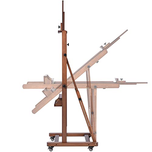 MEEDEN Extra Large H-Frame Studio Easel - Solid Beech Wooden Artist Professional Heavy-Duty Easel, Painting Art Easel Stand with 4 Premium Locking Silent Caster Wheels, Hold Max 82", Classic Walnut