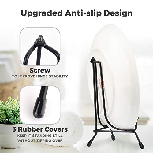 Mocoosy 4 Pack Improved Anti-Slip Plate Stands for Display, 6 Inch Plate Holder Display Stand, Picture Frame Holder Stand, Black Iron Easel Stands for Photo, Decorative Plate, Tablets and Tabletop Art