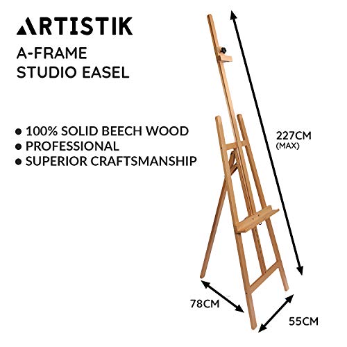 Artistik Artist Easel - Professional Studio Easel A-Frame Floor Standing Easel Tripod for Painting and Sketching, Artists - 100% Solid Beech Wood - 6ft Height