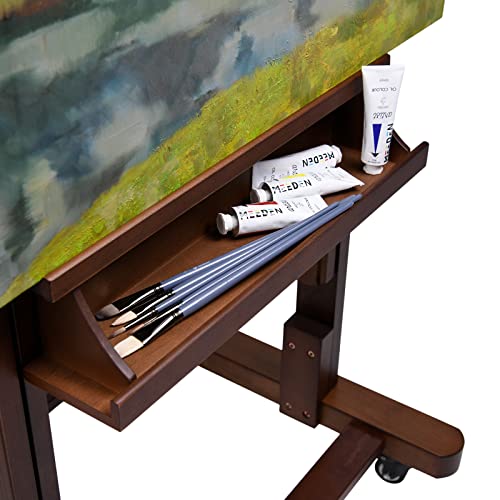 MEEDEN Extra Large H-Frame Studio Easel - Solid Beech Wooden Artist Professional Heavy-Duty Easel, Painting Art Easel Stand with 4 Premium Locking Silent Caster Wheels, Hold Max 82", Classic Walnut