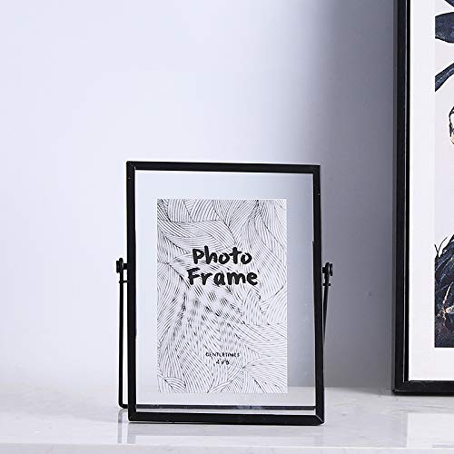 2 Pack 4x6 Metal Floating Glass Picture Frame with Metal Easel (Vertical), 6x4 Glass Photo Frame Metal Geometric Picture Frame for Photos, Art, Tabletop Display (Black)
