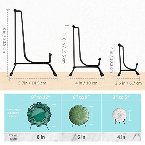 Mocoosy 4 Pack Improved Anti-Slip Plate Stands for Display, 6 Inch Plate Holder Display Stand, Picture Frame Holder Stand, Black Iron Easel Stands for Photo, Decorative Plate, Tablets and Tabletop Art