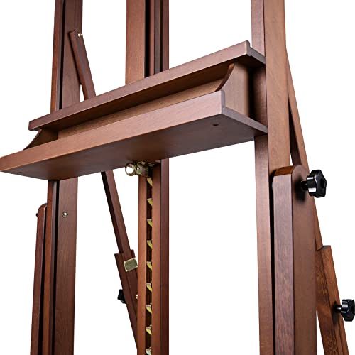 MEEDEN Extra Large H-Frame Studio Easel - Solid Beech Wooden Artist Professional Heavy-Duty Easel, Painting Art Easel Stand with 4 Premium Locking Silent Caster Wheels, Hold Max 82", Classic Walnut
