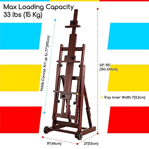 MEEDEN Artist Multi-Function Studio Easel, H-Frame Easel, Painting Easel for Adults, Artist Easel, Floor Easel, Beech Wood Studio Easel, Holds Canvas Art up to 77"(Walnut Color)
