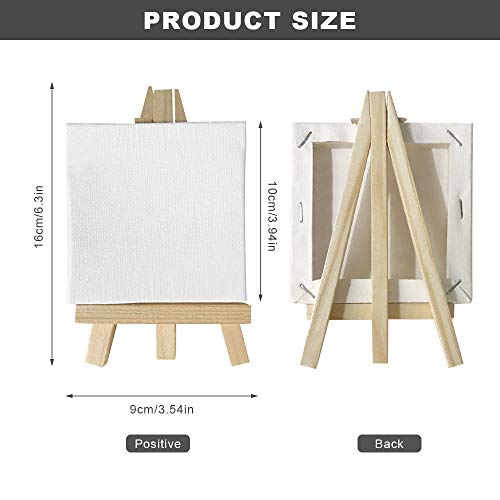 XGzhsa Mini Canvas Easel Set, Wooden Easel, 6 Pieces Small Display Tripod Easels with Blank Canvas for Drawing, Oil Water Painting, Table Top Arts and Crafts (Canvas 10 x 10 cm | Easel 9 x 16 cm)