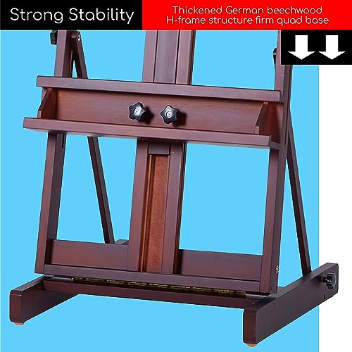 MEEDEN Art Painting Easel, Beech Wood Studio Easel 53" to 91" H, Holds Canvas to 78", Large Professional H-Frame Easel Stand with Storage Tray, Adjustable Floor Easel for Artists & Adults, Deep Walnut