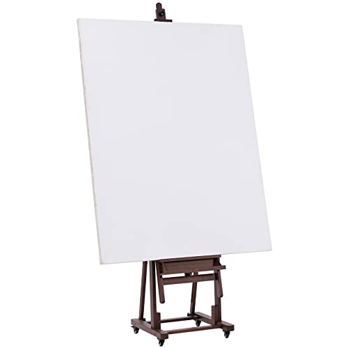 MEEDEN Extra Large H-Frame Studio Easel - Solid Beech Wooden Artist Professional Heavy-Duty Easel, Painting Art Easel Stand with 4 Premium Locking Silent Caster Wheels, Hold Max 82", Classic Walnut