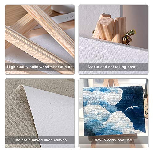 XGzhsa Mini Canvas Easel Set, Wooden Easel, 6 Pieces Small Display Tripod Easels with Blank Canvas for Drawing, Oil Water Painting, Table Top Arts and Crafts (Canvas 10 x 10 cm | Easel 9 x 16 cm)