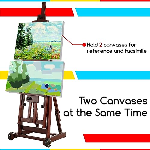MEEDEN Artist Multi-Function Studio Easel, H-Frame Easel, Painting Easel for Adults, Artist Easel, Floor Easel, Beech Wood Studio Easel, Holds Canvas Art up to 77"(Walnut Color)