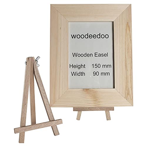 WooDeeDoo Mini Wooden Table Top Easel | 15 cm | Solid Beech Wood Desk Art Canvas Display Stand for Name Wedding Cards Pictures Photos Crafts up to A5