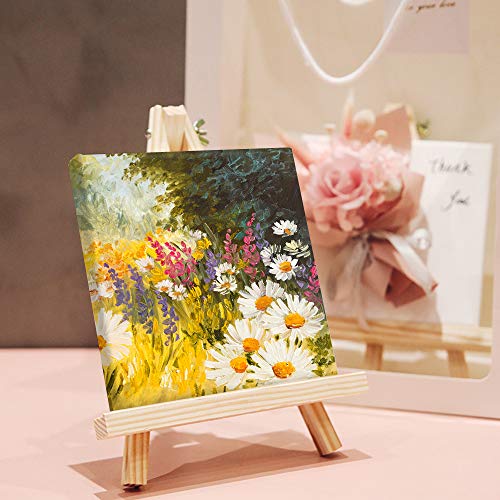 XGzhsa Mini Canvas Easel Set, Wooden Easel, 6 Pieces Small Display Tripod Easels with Blank Canvas for Drawing, Oil Water Painting, Table Top Arts and Crafts (Canvas 10 x 10 cm | Easel 9 x 16 cm)