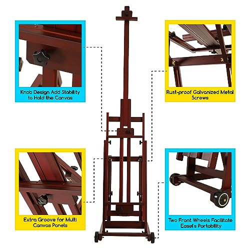 MEEDEN Artist Multi-Function Studio Easel, H-Frame Easel, Painting Easel for Adults, Artist Easel, Floor Easel, Beech Wood Studio Easel, Holds Canvas Art up to 77"(Walnut Color)
