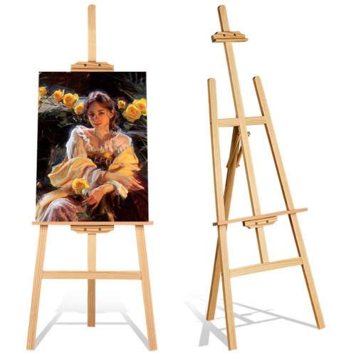 Studio Easel 1.75m Foldable Wooden A Frame Painting Painter Drawing Stand Board 69 Inch Art Display Easel Artist Sketching Wedding Craft Pine Wood