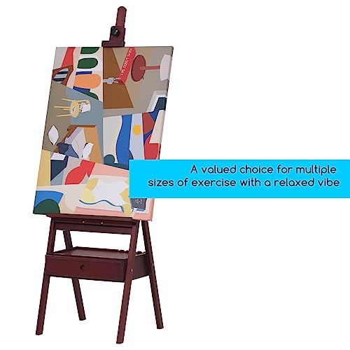 MEEDEN Walnut Stain Studio H-Frame Easel with Art Supply Storage Drawer - Adjustable (60"~75") Solid Wood Easel Stand for Artists, Students and Adults, Holds Canvas Art up to 35"