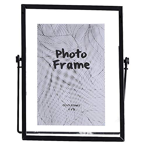 2 Pack 4x6 Metal Floating Glass Picture Frame with Metal Easel (Vertical), 6x4 Glass Photo Frame Metal Geometric Picture Frame for Photos, Art, Tabletop Display (Black)