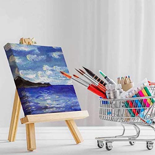XGzhsa Mini Canvas Easel Set, Wooden Easel, 6 Pieces Small Display Tripod Easels with Blank Canvas for Drawing, Oil Water Painting, Table Top Arts and Crafts (Canvas 10 x 10 cm | Easel 9 x 16 cm)