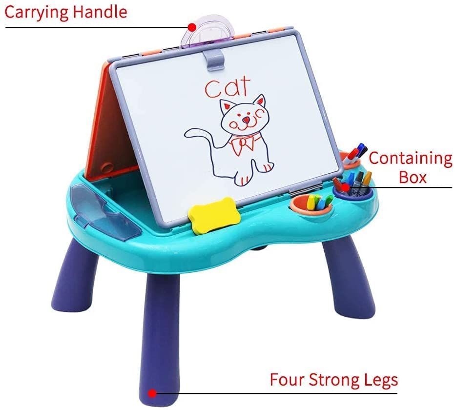 Foldable Kids Tabletop Easel Portable 4 in 1 Double-Sided Art Easel Chalkboard & Magnetic Whiteboard Art Easel Draw and Doodle Playset with Removable Panel Watercolor Pen Eraser Chalk for Boys Girls