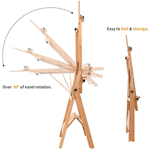MEEDEN Convertible Studio Easel, Versatile Adjustable Tilts Flat H-Frame Floor Easel, Solid Beech Wood Artist Studio Easel,Professional Painting Easel Stand,Adjusts up to Max 88",Hold Canvas Up to 59"