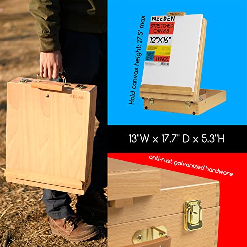 MEEDEN Acrylic Paint Set, Painting Kits with Brushes, Stretched Canvas and Black Panel Draw Sets, Tabletop Wooden Easel Box, 24 Fluid Colors (60ml,2oz), Art Supplies Set for Beginners and Artist