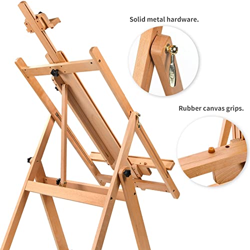 MEEDEN Convertible Studio Easel, Versatile Adjustable Tilts Flat H-Frame Floor Easel, Solid Beech Wood Artist Studio Easel,Professional Painting Easel Stand,Adjusts up to Max 88",Hold Canvas Up to 59"