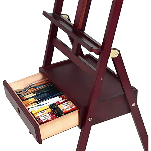 MEEDEN Studio Wooden Easel for Painting, Forward Tilt Beechwood Easel, Adjustable H-Frame Floor Easel Stand with Large Storage Drawer, Professional Art Easel for Artists & Beginners, Max Canvas to 37"