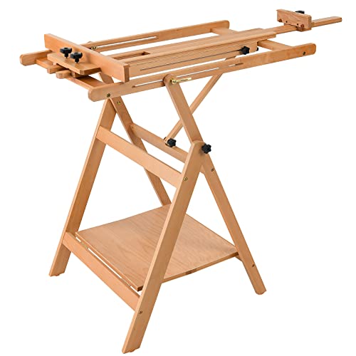 MEEDEN Convertible Studio Easel, Versatile Adjustable Tilts Flat H-Frame Floor Easel, Solid Beech Wood Artist Studio Easel,Professional Painting Easel Stand,Adjusts up to Max 88",Hold Canvas Up to 59"