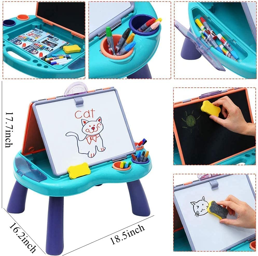 Foldable Kids Tabletop Easel Portable 4 in 1 Double-Sided Art Easel Chalkboard & Magnetic Whiteboard Art Easel Draw and Doodle Playset with Removable Panel Watercolor Pen Eraser Chalk for Boys Girls
