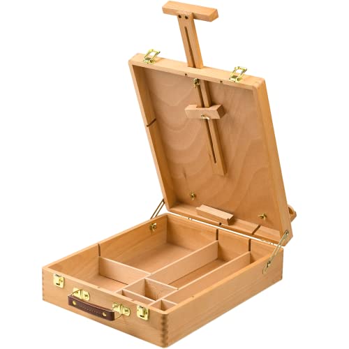 MEEDEN Large Sketchbox Easel, Adjustable Beech Wood Artist Tabletop Painting Storage Box, Portable Studio Desktop Storage Case to Store Acrylic Paints,Oil Paints,Paintbrushes,Sketch Pad &Art Supplies