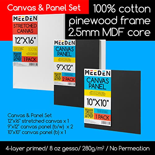 MEEDEN Acrylic Paint Set, Painting Kits with Brushes, Stretched Canvas and Black Panel Draw Sets, Tabletop Wooden Easel Box, 24 Fluid Colors (60ml,2oz), Art Supplies Set for Beginners and Artist