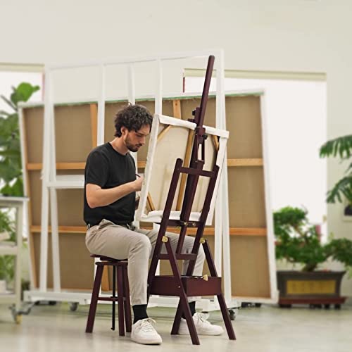 MEEDEN Studio Wooden Easel for Painting, Forward Tilt Beechwood Easel, Adjustable H-Frame Floor Easel Stand with Large Storage Drawer, Professional Art Easel for Artists & Beginners, Max Canvas to 37"