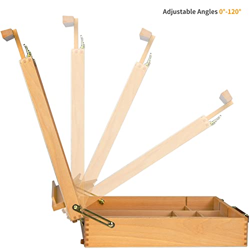 MEEDEN Large Sketchbox Easel, Adjustable Beech Wood Artist Tabletop Painting Storage Box, Portable Studio Desktop Storage Case to Store Acrylic Paints,Oil Paints,Paintbrushes,Sketch Pad &Art Supplies