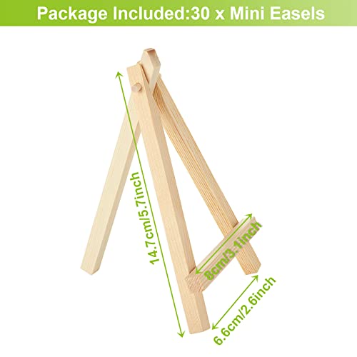 LOLYSIC 30 Pcs Mini Easel Stands, 15x8cm Mini Wooden Easels for Display, Small Wooden Table Top Easels, Adjustable Triangle Wooden Easels for Painting Art Picture Display Wedding Party Home Decor