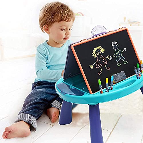 Foldable Kids Tabletop Easel Portable 4 in 1 Double-Sided Art Easel Chalkboard & Magnetic Whiteboard Art Easel Draw and Doodle Playset with Removable Panel Watercolor Pen Eraser Chalk for Boys Girls