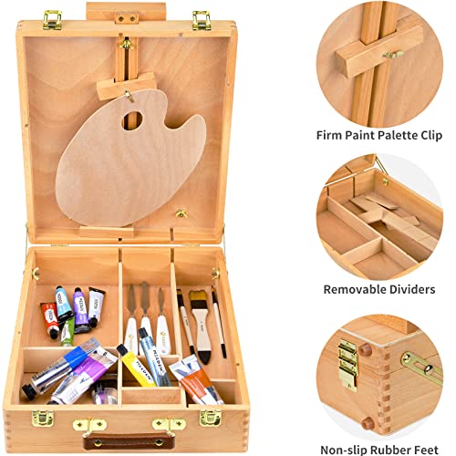 MEEDEN Large Sketchbox Easel, Adjustable Beech Wood Artist Tabletop Painting Storage Box, Portable Studio Desktop Storage Case to Store Acrylic Paints,Oil Paints,Paintbrushes,Sketch Pad &Art Supplies
