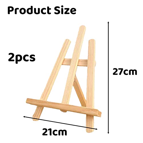 2Pcs Small Wooden Triangle Easels, 27CM Tabletop Adjustable Artist Painting Easel Wooden Display Stand for Painting , Card , Calendar, Drawing, Weddings, Craft Photos (21 x 27cm)