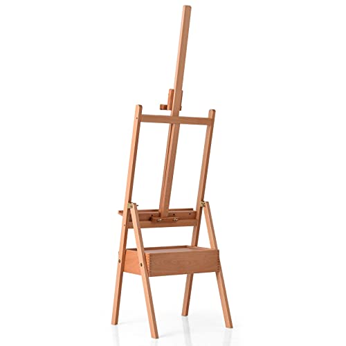 TANGZON H-Frame Artist Easel, Adjustable Beech Studio Easel with Art Supply Storage Drawer & Tray, Holds Canvas up to 92cm, Portable Wooden Painting Stand Shelf for Adults, Students and Beginners