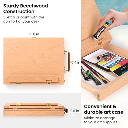 Arteza Wooden Desktop Easel with Drawer and Palette, Art Supplies for Portable Sketching, Drawing, and Painting with a Variety of Mediums
