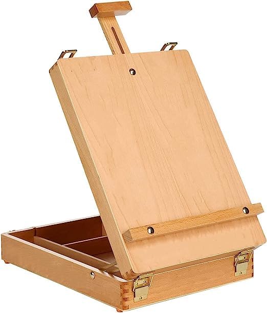 DARENYI Wooden Table Box Easel, Adjustable Easel Wood Table Sketch Box Easels, Portable Art Easel for Painting and Drawing