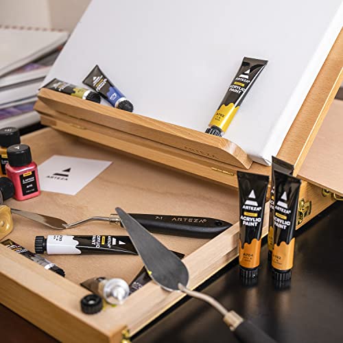 Arteza Wooden Desktop Easel with Drawer and Palette, Art Supplies for Portable Sketching, Drawing, and Painting with a Variety of Mediums