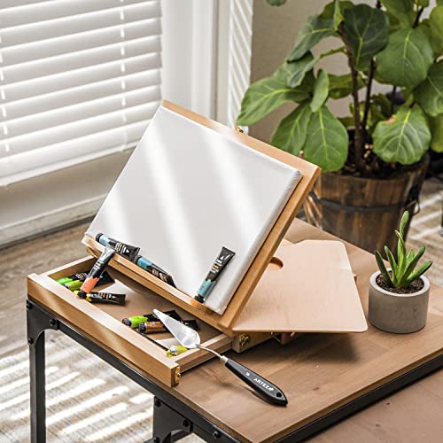 Arteza Wooden Desktop Easel with Drawer and Palette, Art Supplies for Portable Sketching, Drawing, and Painting with a Variety of Mediums