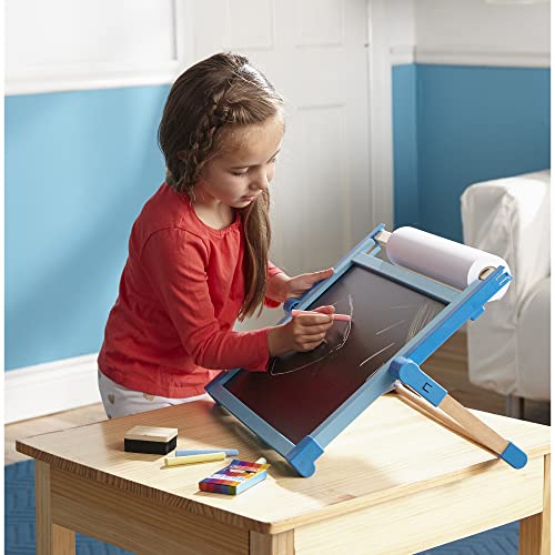 Melissa & Doug Double-Sided Magnetic Tabletop Art Easel - Dry-Erase Board and Chalkboard