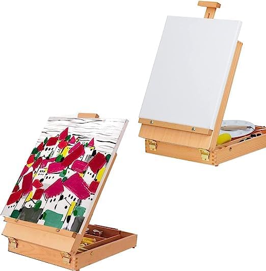 DARENYI Wooden Table Box Easel, Adjustable Easel Wood Table Sketch Box Easels, Portable Art Easel for Painting and Drawing