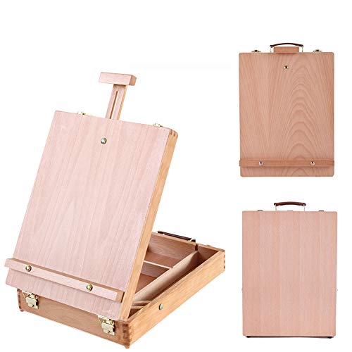 Adjustable Wooden Tabletop Sketchbox Easel for Student Artist Beginner, Portable Desktop Art Easel Storage Case Organizer, Sketch Painting Easel Storage Box for Drawing Painting Sketching Art Supplies