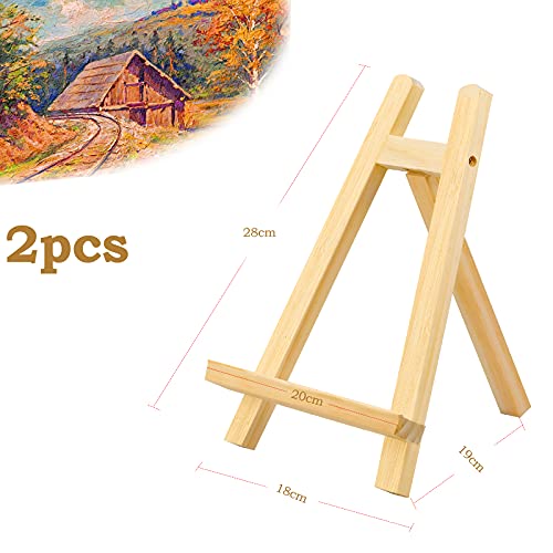 2 Pcs Wooden Mini Easel Tabletop Display Easel, Small Artist Painting Holder Stand Desktop Triangle Easels A-Frame Studio Easel for Calendar , Exhibition, Drawing, Sketching, Weddings - 28 x 18cm